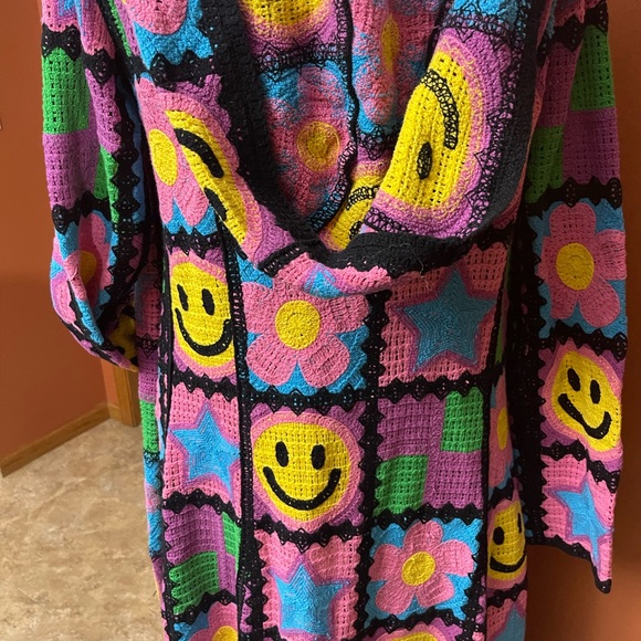 Colorful Crochet Cardigan dusterwith Smiley Faces. Smile all day!! - Picture 5 of 16